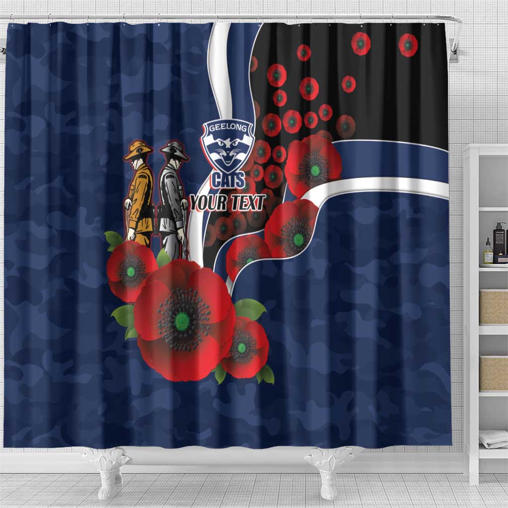 Geelong Cats ANZAC Personalised Shower Curtain Lest We Forget Poppy Camo