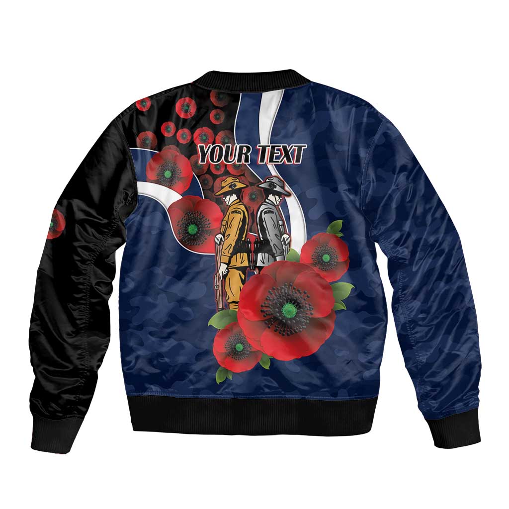 Geelong Cats ANZAC Personalised Sleeve Zip Bomber Jacket Lest We Forget Poppy Camo