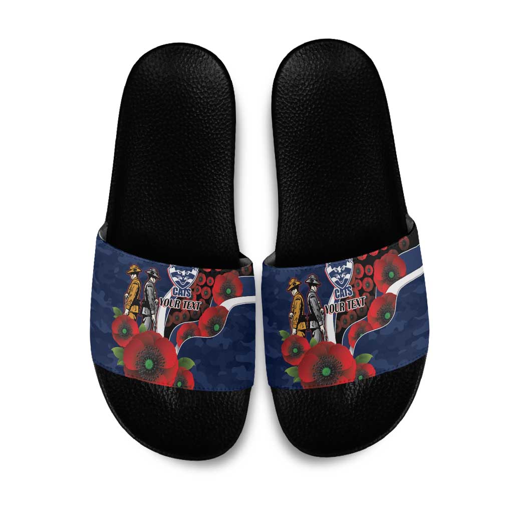 Geelong Cats ANZAC Personalised Slide Sandals Lest We Forget Poppy Camo