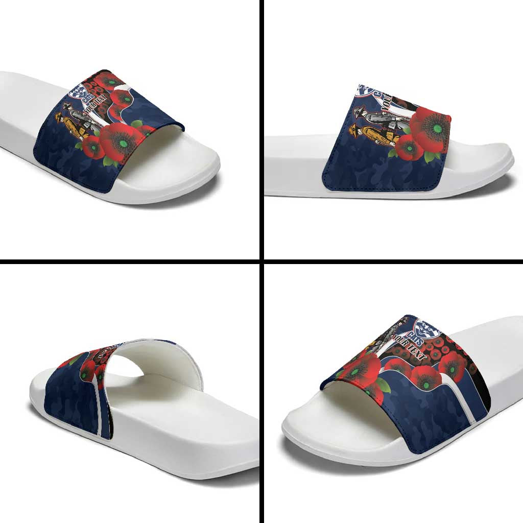 Geelong Cats ANZAC Personalised Slide Sandals Lest We Forget Poppy Camo