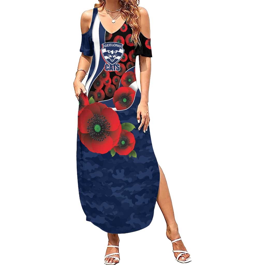 Geelong Cats ANZAC Personalised Summer Maxi Dress Lest We Forget Poppy Camo