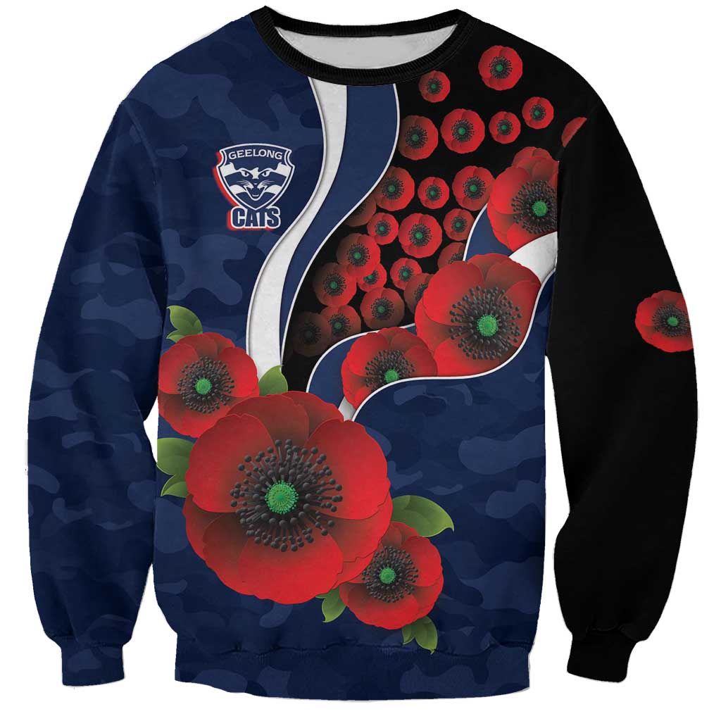 Geelong Cats ANZAC Personalised Sweatshirt Lest We Forget Poppy Camo