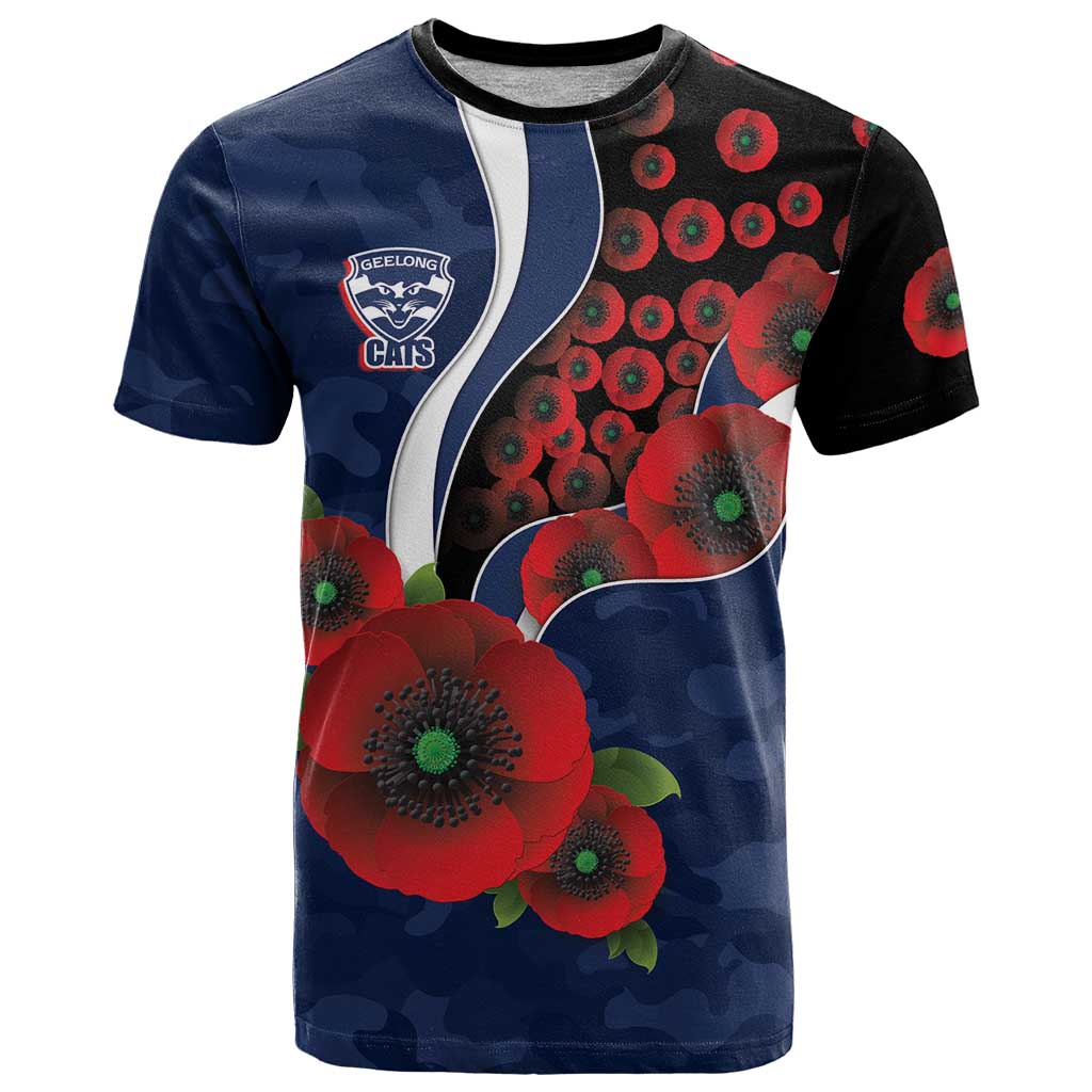 Geelong Cats ANZAC Personalised T Shirt Lest We Forget Poppy Camo