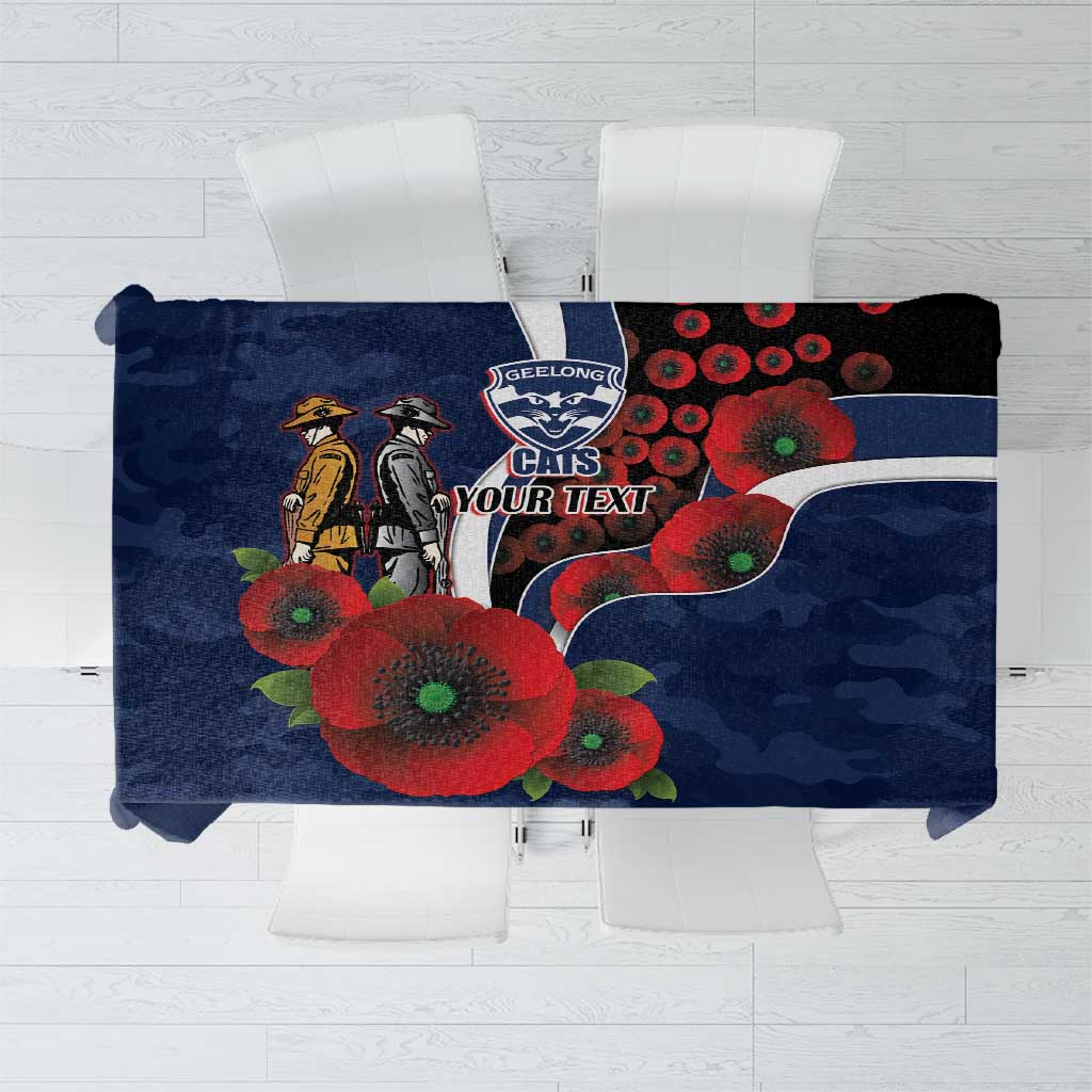 Geelong Cats ANZAC Personalised Tablecloth Lest We Forget Poppy Camo