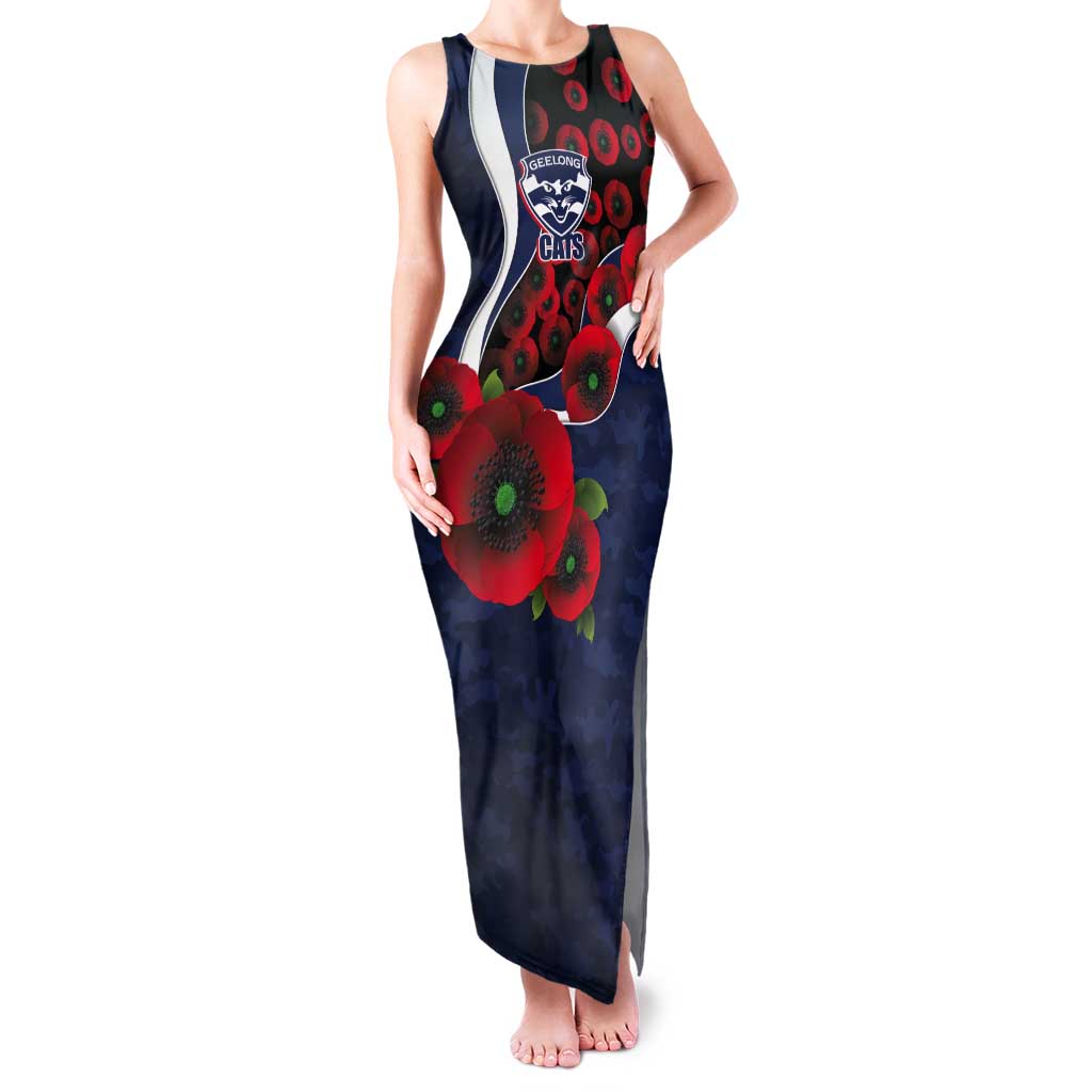 Geelong Cats ANZAC Personalised Tank Maxi Dress Lest We Forget Poppy Camo