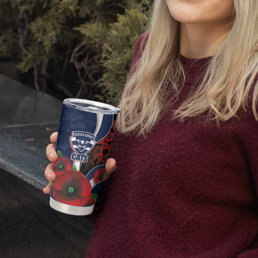 Geelong Cats ANZAC Personalised Tumbler Cup Lest We Forget Poppy Camo
