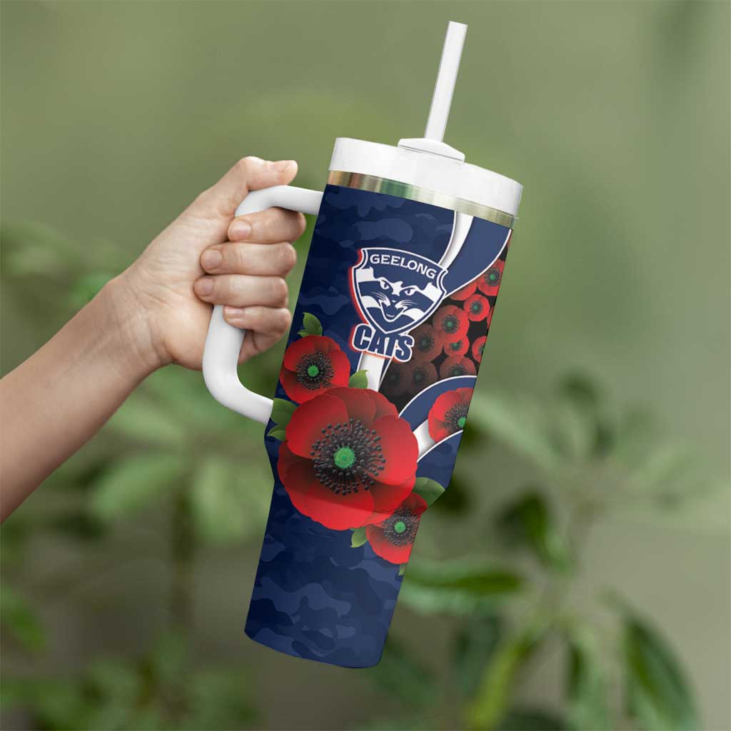 Geelong Cats ANZAC Personalised Tumbler With Handle Lest We Forget Poppy Camo