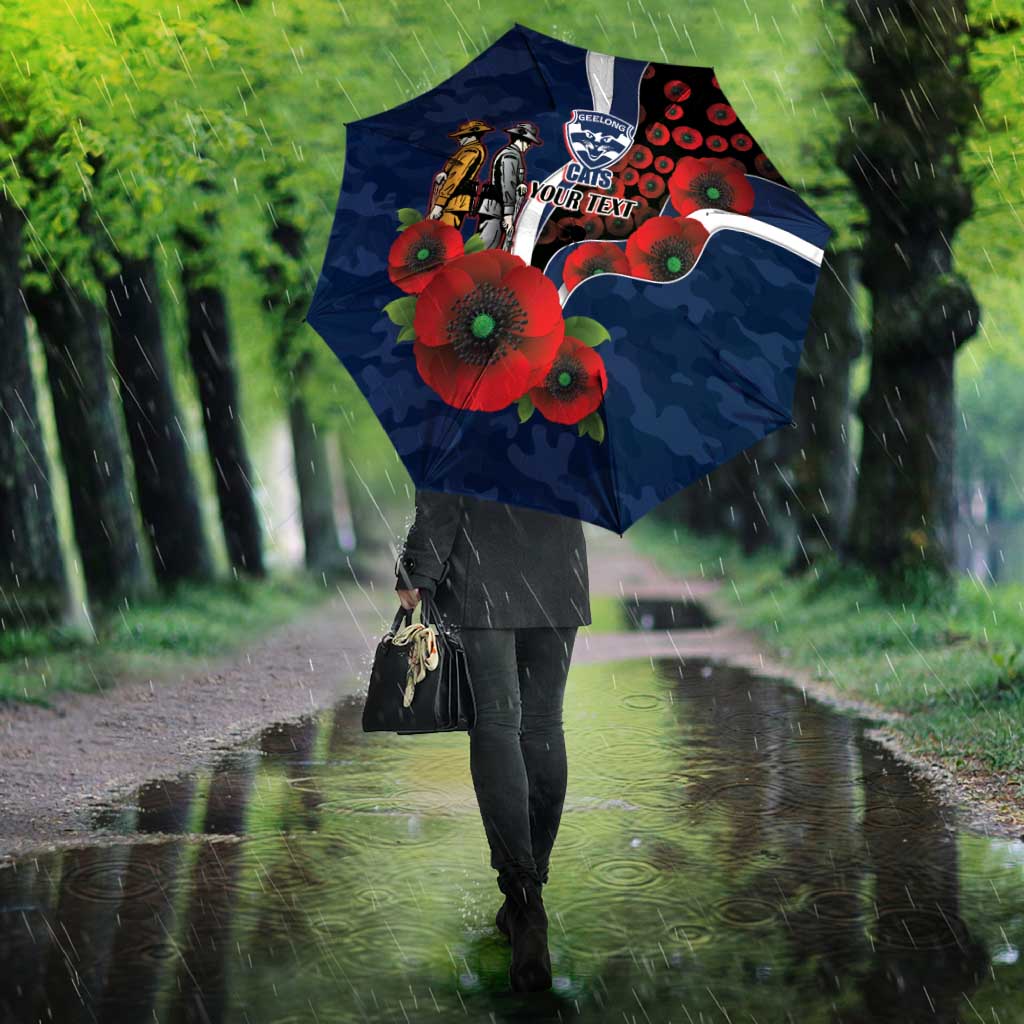 Geelong Cats ANZAC Personalised Umbrella Lest We Forget Poppy Camo