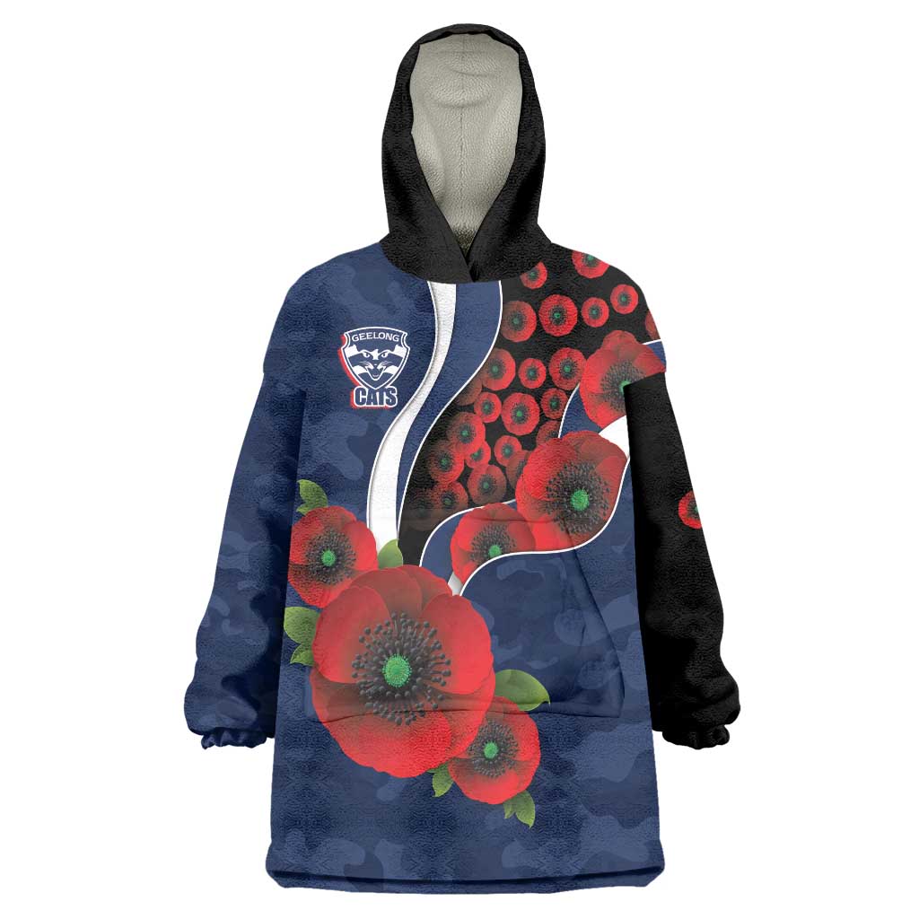 Geelong Cats ANZAC Personalised Wearable Blanket Hoodie Lest We Forget Poppy Camo