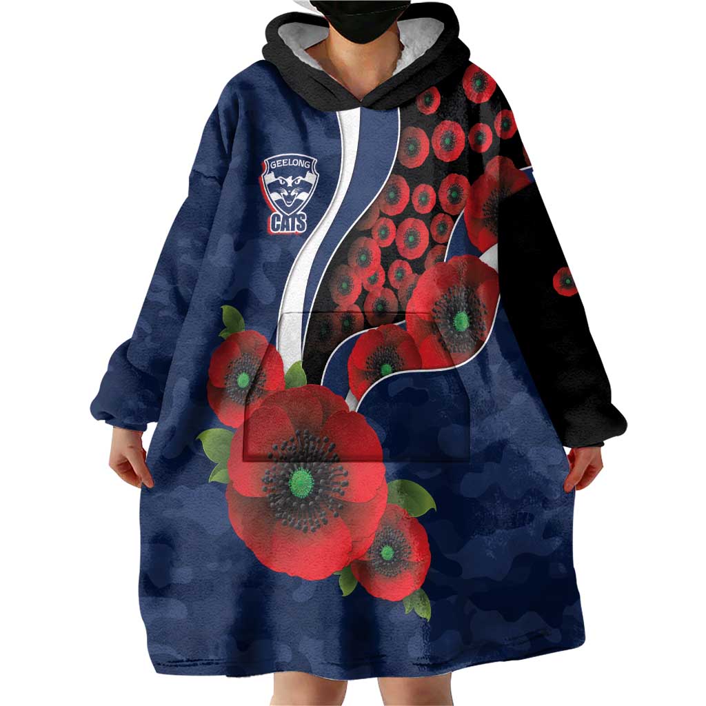 Geelong Cats ANZAC Personalised Wearable Blanket Hoodie Lest We Forget Poppy Camo