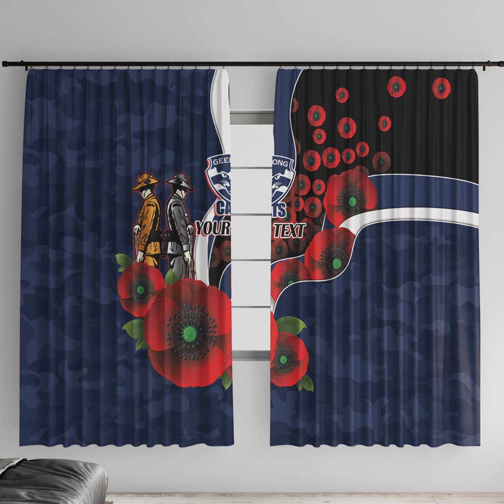 Geelong Cats ANZAC Personalised Window Curtain Lest We Forget Poppy Camo