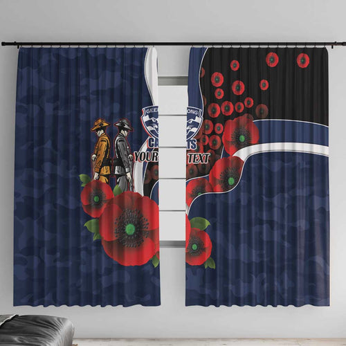 Geelong Cats ANZAC Personalised Window Curtain Lest We Forget Poppy Camo