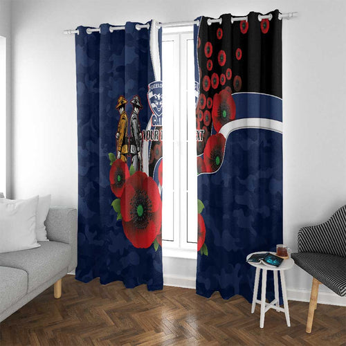 Geelong Cats ANZAC Personalised Window Curtain Lest We Forget Poppy Camo
