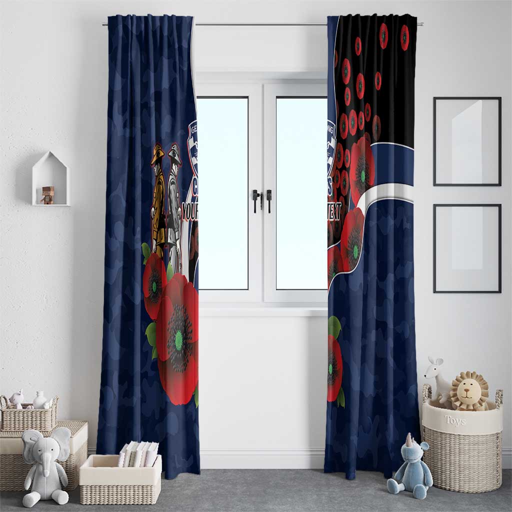 Geelong Cats ANZAC Personalised Window Curtain Lest We Forget Poppy Camo