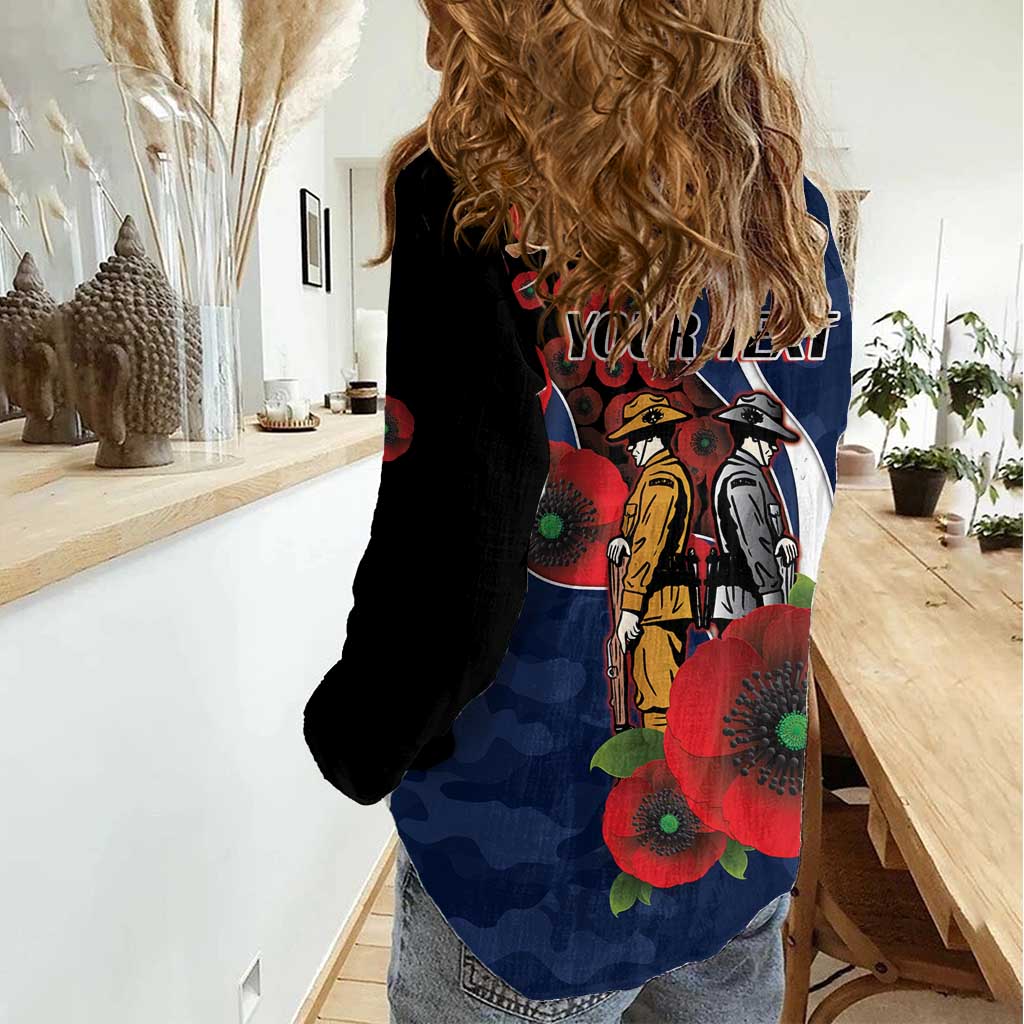 Geelong Cats ANZAC Personalised Women Casual Shirt Lest We Forget Poppy Camo
