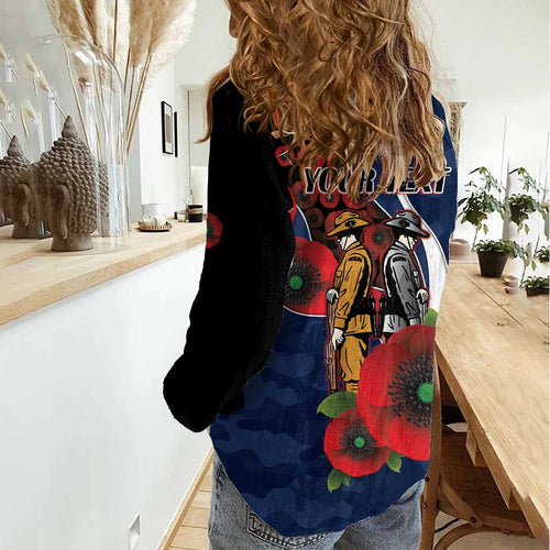 Geelong Cats ANZAC Personalised Women Casual Shirt Lest We Forget Poppy Camo