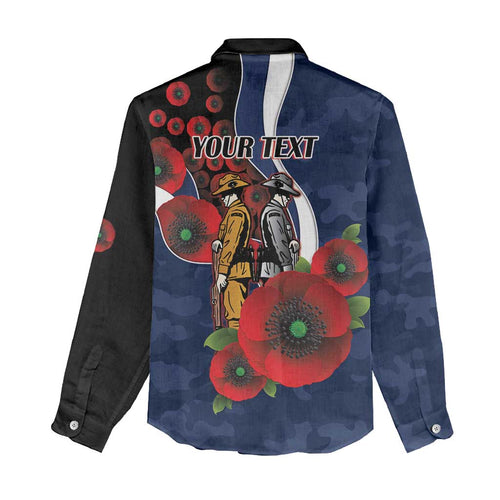 Geelong Cats ANZAC Personalised Women Casual Shirt Lest We Forget Poppy Camo