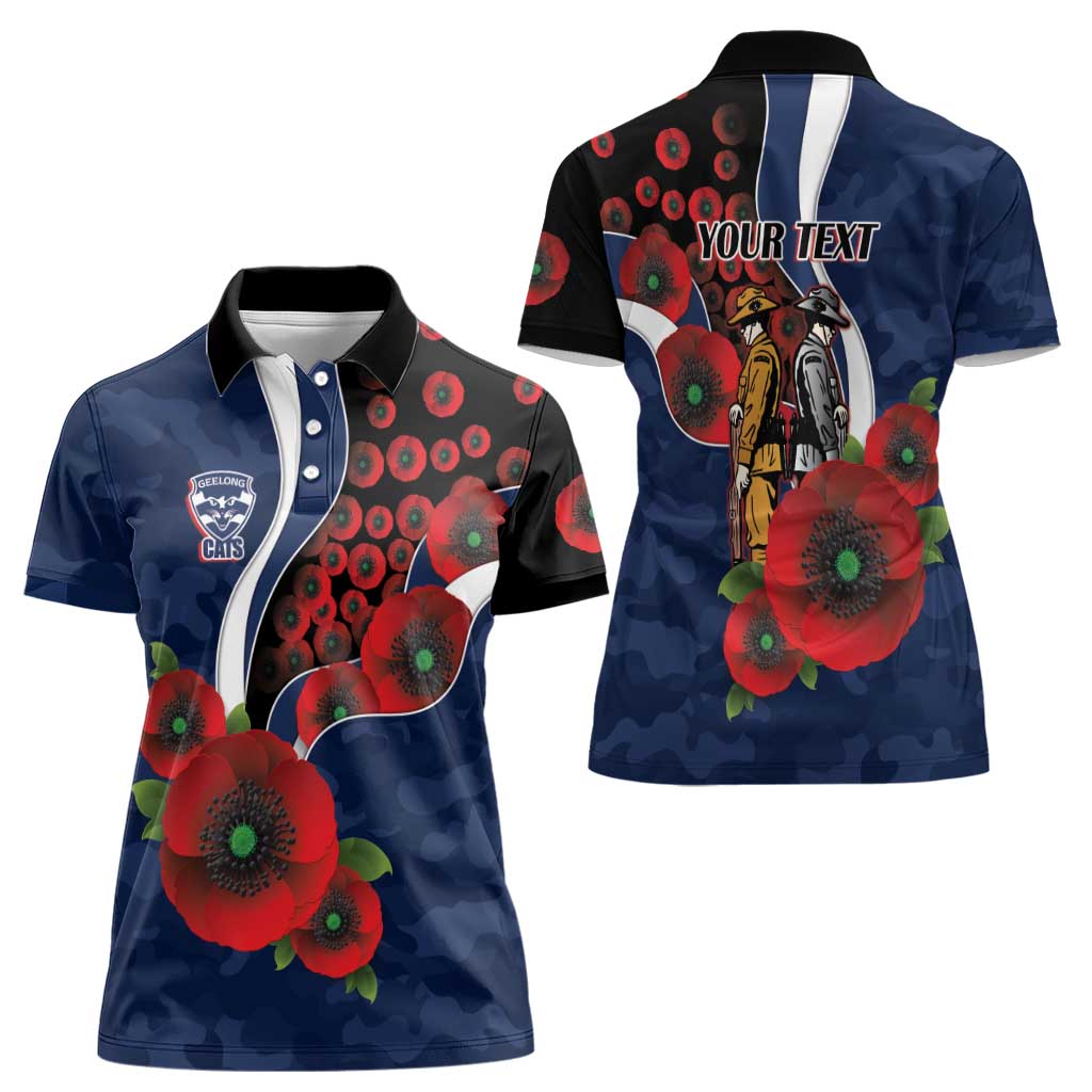 Geelong Cats ANZAC Personalised Women Polo Shirt Lest We Forget Poppy Camo