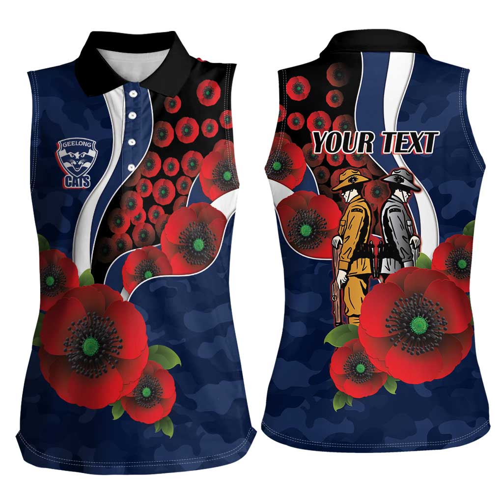 Geelong Cats ANZAC Personalised Women Sleeveless Polo Shirt Lest We Forget Poppy Camo