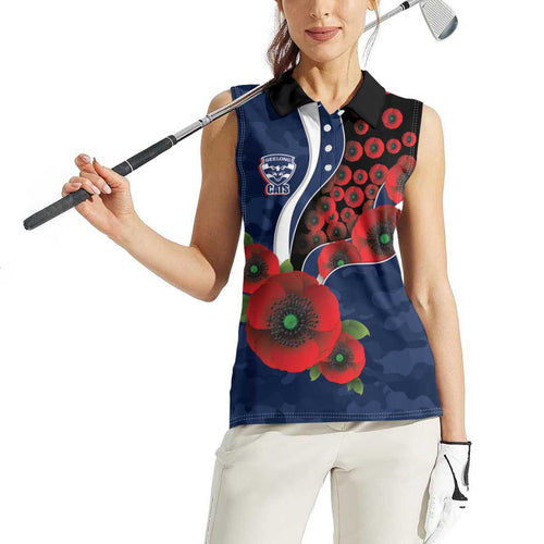 Geelong Cats ANZAC Personalised Women Sleeveless Polo Shirt Lest We Forget Poppy Camo