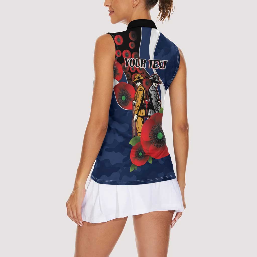 Geelong Cats ANZAC Personalised Women Sleeveless Polo Shirt Lest We Forget Poppy Camo