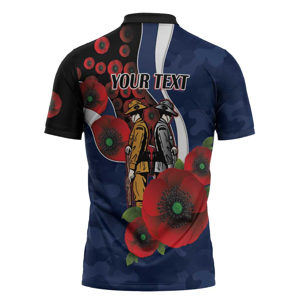 Geelong Cats ANZAC Personalised Zipper Polo Shirt Lest We Forget Poppy Camo