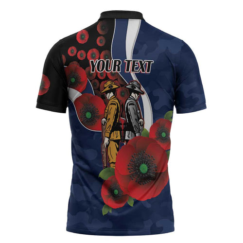 Geelong Cats ANZAC Personalised Zipper Polo Shirt Lest We Forget Poppy Camo