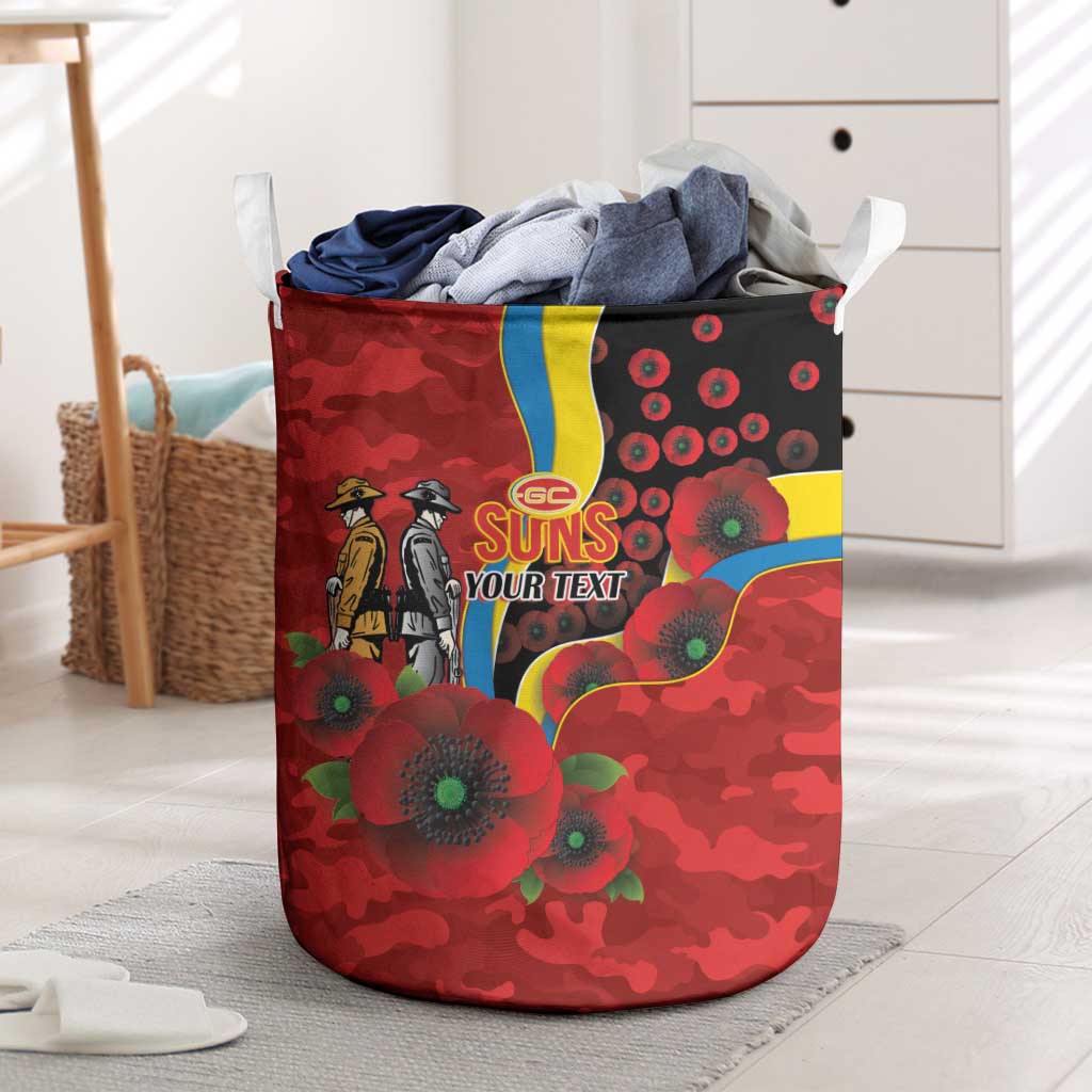 Gold Suns ANZAC Personalised Laundry Basket Lest We Forget Poppy Camo
