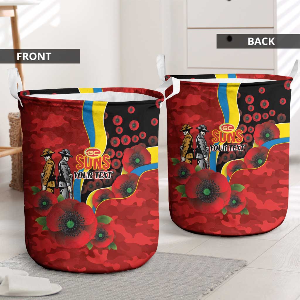 Gold Suns ANZAC Personalised Laundry Basket Lest We Forget Poppy Camo