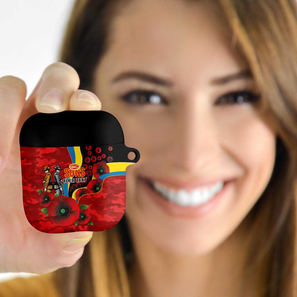 Gold Suns ANZAC Personalised AirPods Case Lest We Forget Poppy Camo