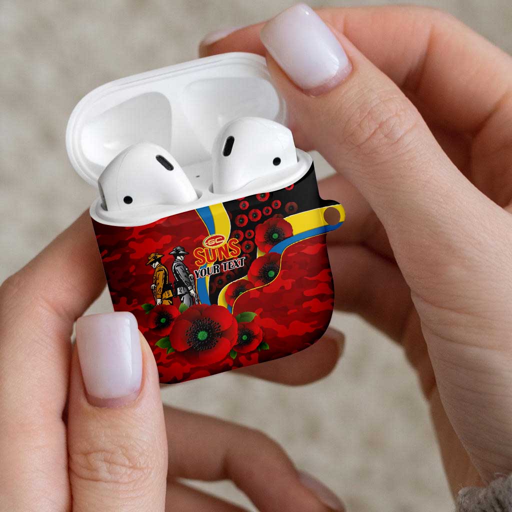 Gold Suns ANZAC Personalised AirPods Case Lest We Forget Poppy Camo