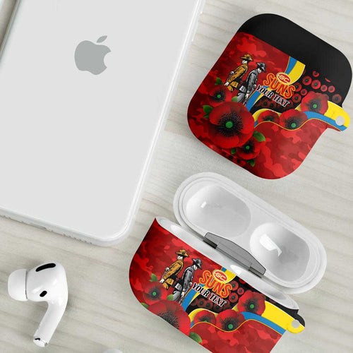 Gold Suns ANZAC Personalised AirPods Case Lest We Forget Poppy Camo