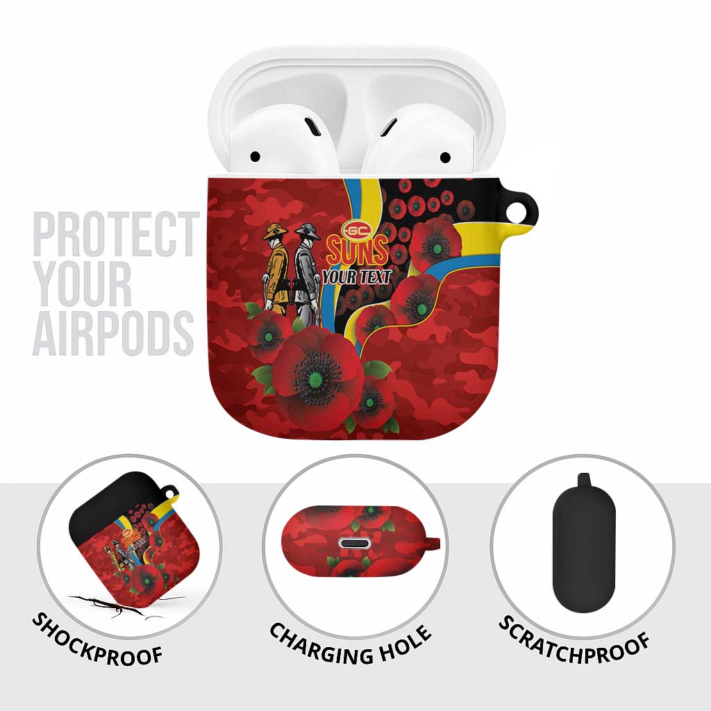 Gold Suns ANZAC Personalised AirPods Case Lest We Forget Poppy Camo