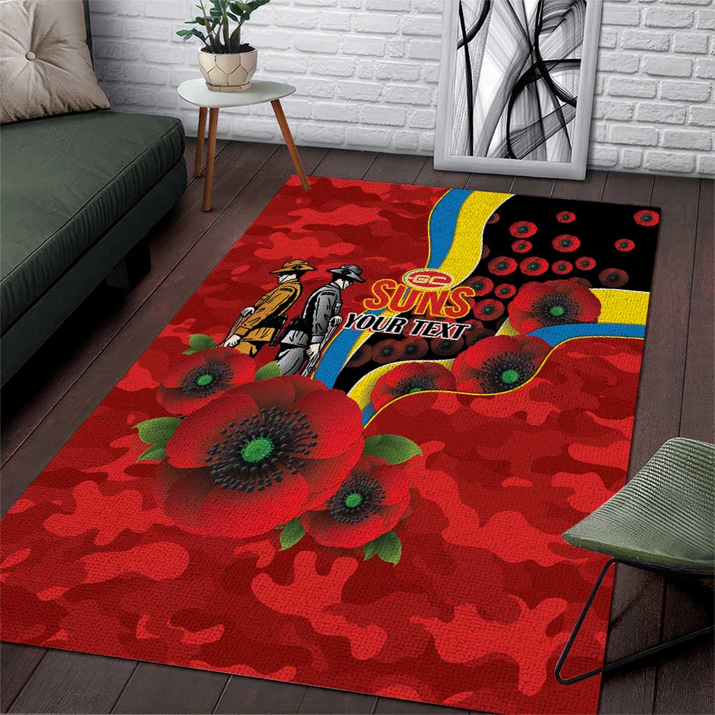 Gold Suns ANZAC Personalised Area Rug Lest We Forget Poppy Camo