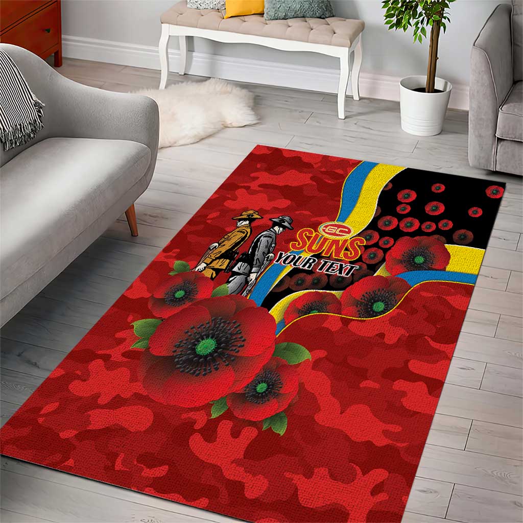 Gold Suns ANZAC Personalised Area Rug Lest We Forget Poppy Camo