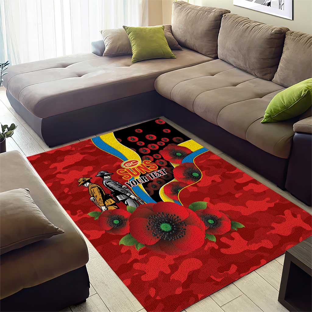 Gold Suns ANZAC Personalised Area Rug Lest We Forget Poppy Camo