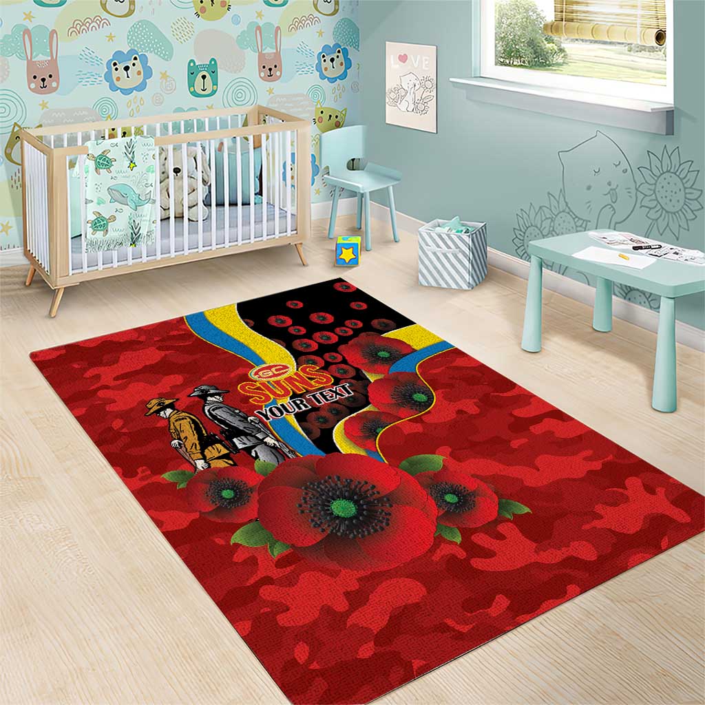 Gold Suns ANZAC Personalised Area Rug Lest We Forget Poppy Camo