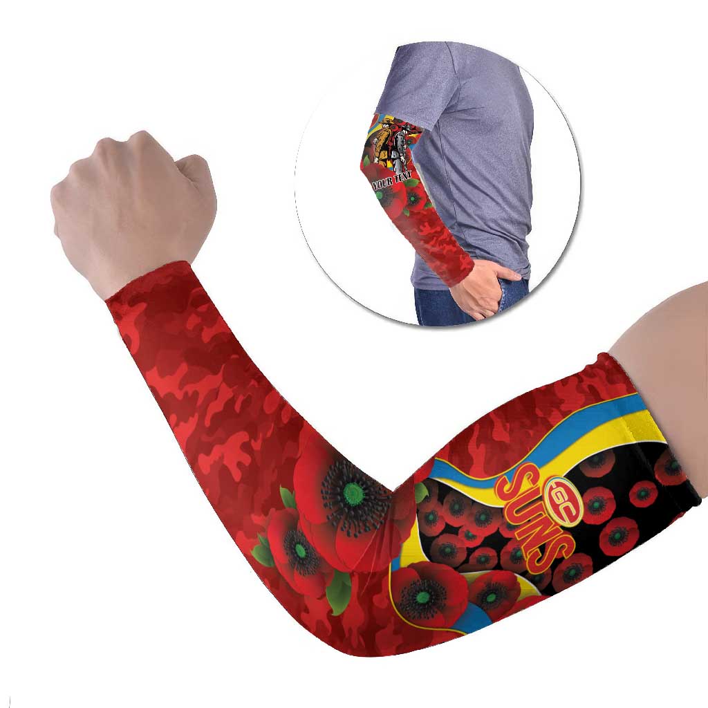 Gold Suns ANZAC Personalised Arm Sleeves Lest We Forget Poppy Camo