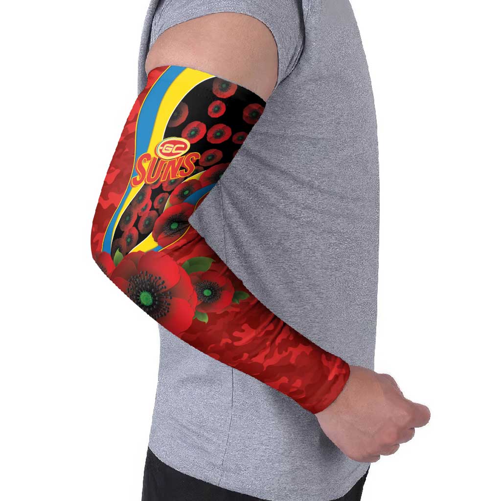 Gold Suns ANZAC Personalised Arm Sleeves Lest We Forget Poppy Camo