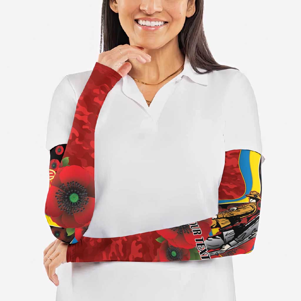 Gold Suns ANZAC Personalised Arm Sleeves Lest We Forget Poppy Camo