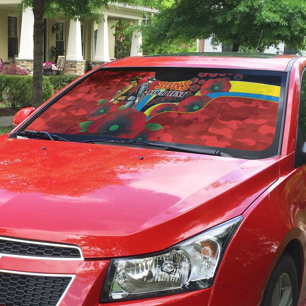 Gold Suns ANZAC Personalised Auto Sun Shade Lest We Forget Poppy Camo
