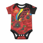 Gold Suns ANZAC Personalised Baby Onesie Lest We Forget Poppy Camo