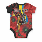 Gold Suns ANZAC Personalised Baby Onesie Lest We Forget Poppy Camo