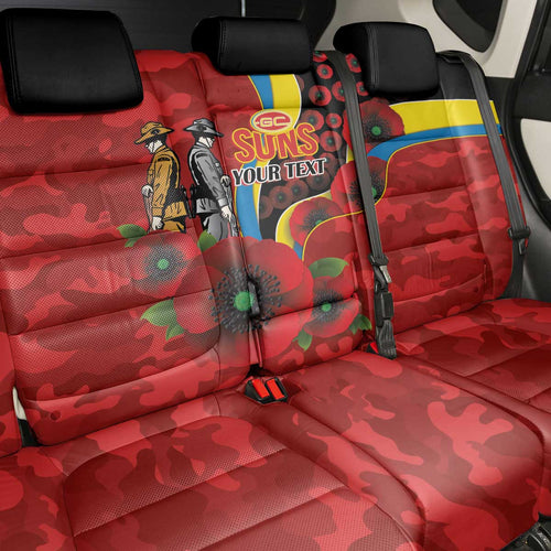 Gold Suns ANZAC Personalised Back Car Seat Cover Lest We Forget Poppy Camo