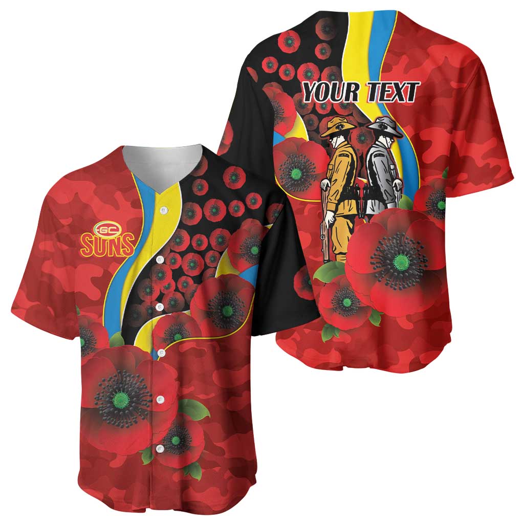 Gold Suns ANZAC Personalised Baseball Jersey Lest We Forget Poppy Camo