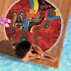 Gold Suns ANZAC Personalised Beach Blanket Lest We Forget Poppy Camo