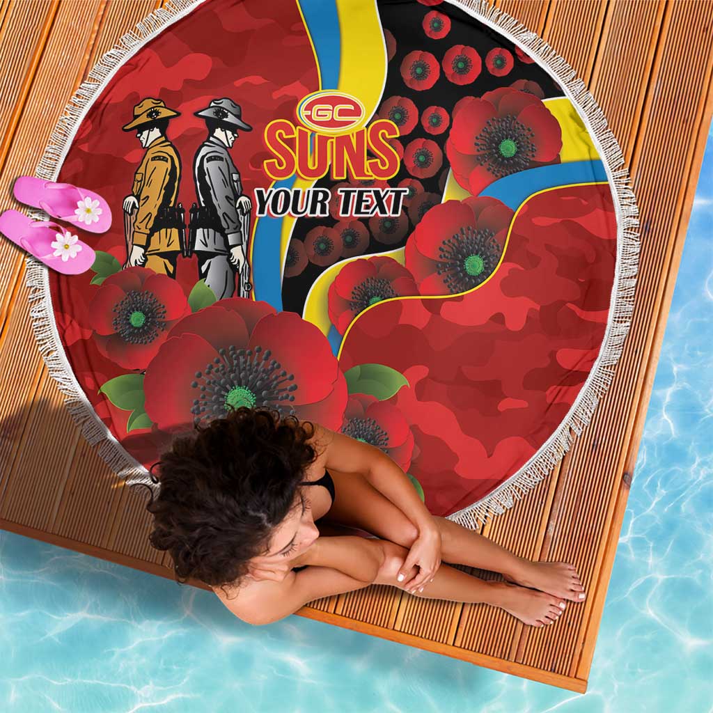 Gold Suns ANZAC Personalised Beach Blanket Lest We Forget Poppy Camo