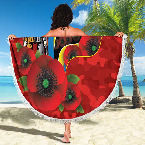 Gold Suns ANZAC Personalised Beach Blanket Lest We Forget Poppy Camo