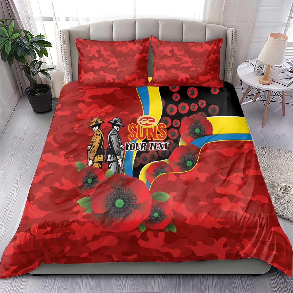Gold Suns ANZAC Personalised Bedding Set Lest We Forget Poppy Camo