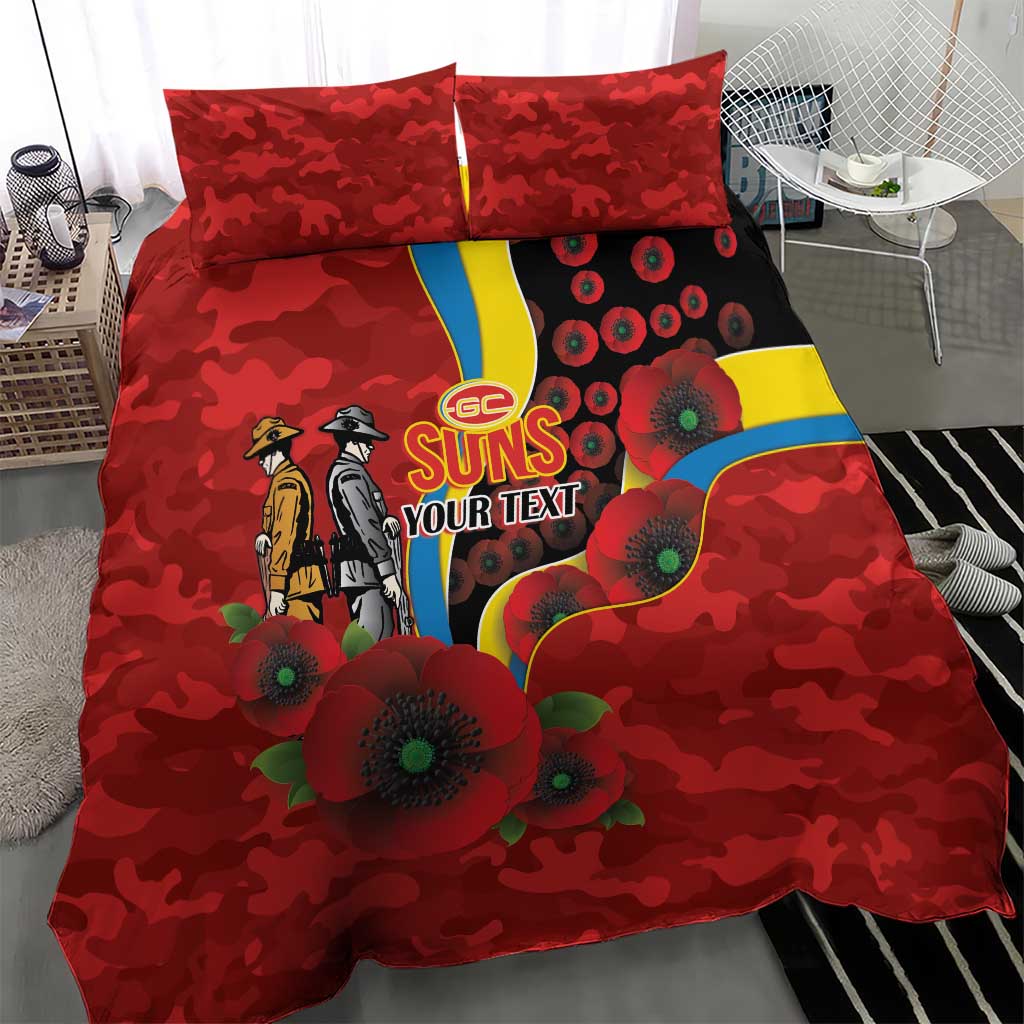 Gold Suns ANZAC Personalised Bedding Set Lest We Forget Poppy Camo